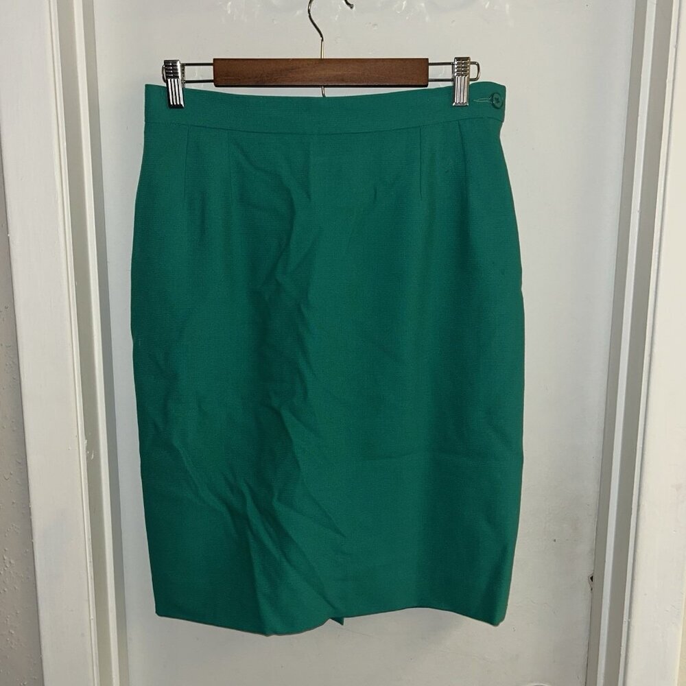 Vintage Yves Saint Laurent Business Casual Green Lined Pencil Skirt Size Medium - Picture 2 of 9